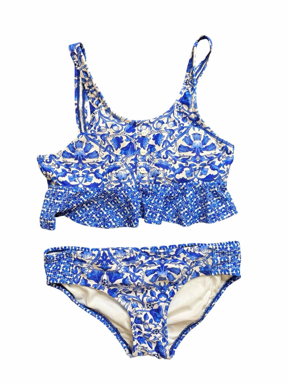 GB girls Blue Floral Ruffled Two-Piece Swim Bikini